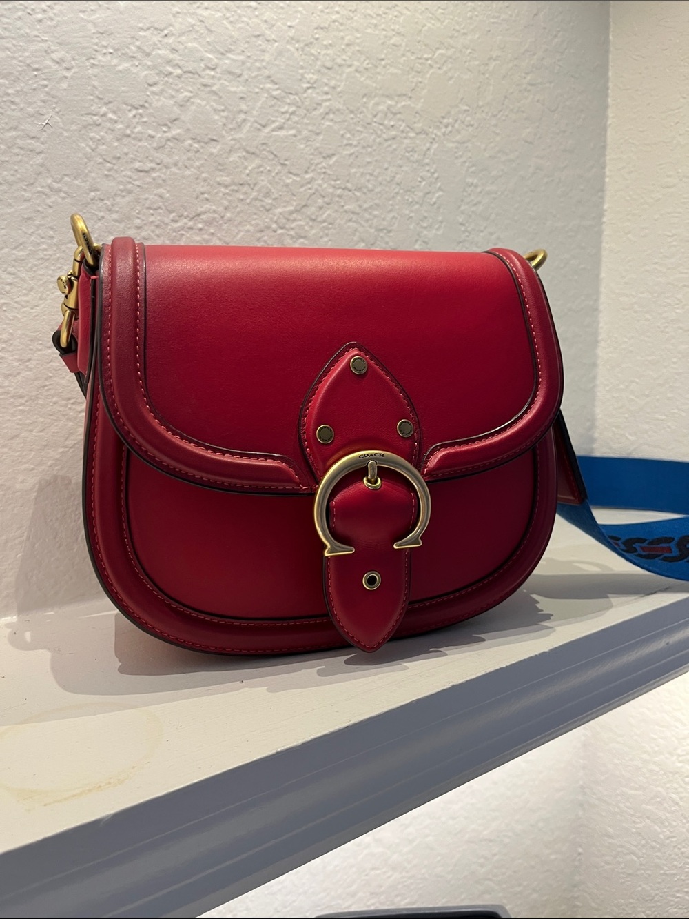 Coach Red Leather Saddle Crossbody with Gold Buckle